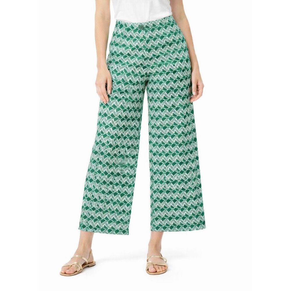 Jones New York green printed wide leg palazzo crop patch pocket pant size 2